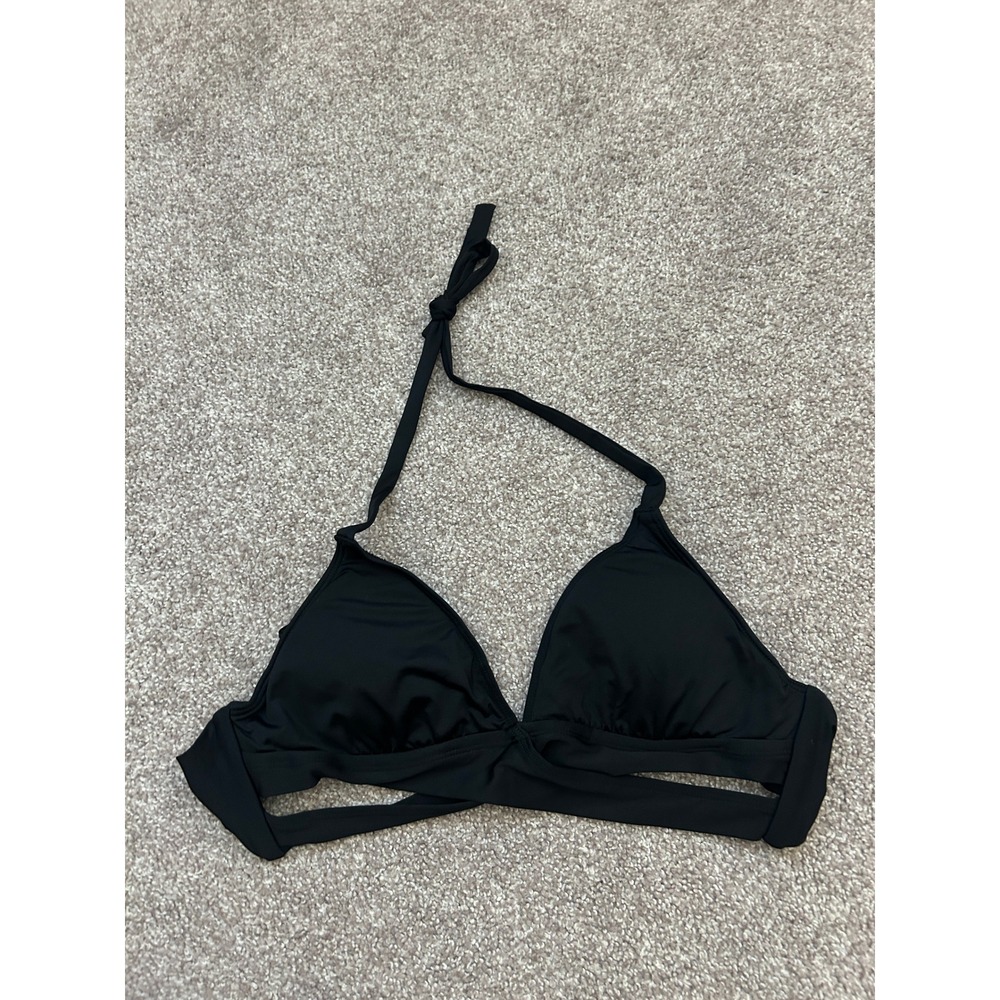 Kona Sol Bikini Top Womens Small Black Excellent Wrap Halter Triangle Cutout - Picture 2 of 7
